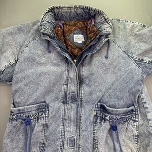 Vintage Acid Washed Medium Denim Jacket Retro 80s Jean Venezia Oversized Ruched